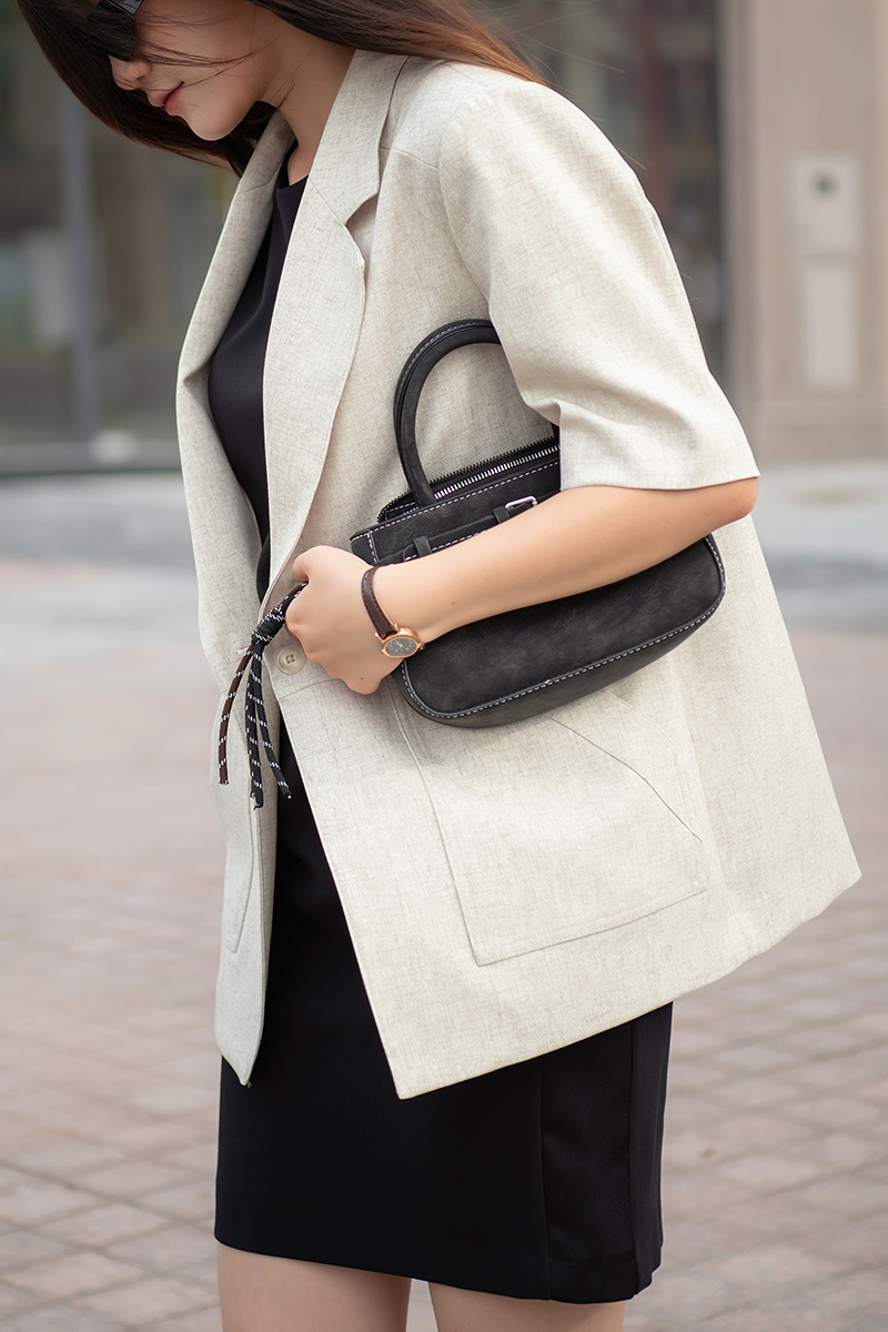DSC_4481 Áo Blazer Nữ Tay Lửng NJ0317 - Dáng Suông Oversized, Ve Áo Bản Rộng